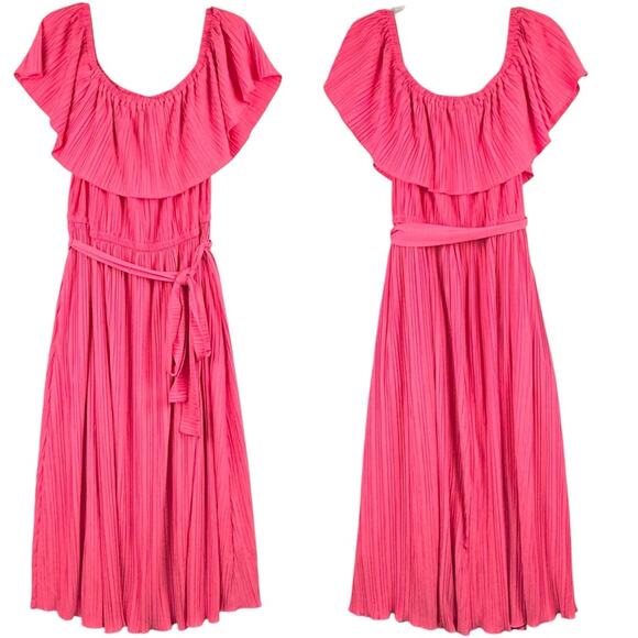 Lane Bryant Convertible Off-The-Shoulder Pleated Midi Dress In Rouge Red 18/20 - Picture 6 of 15
